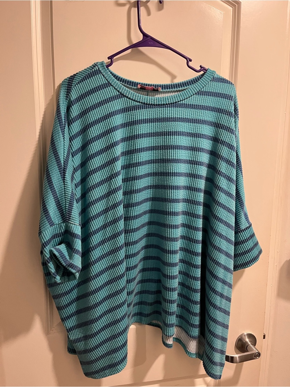 Discount Divas Boutique raised rib Women's Teal and Navy Striped Top